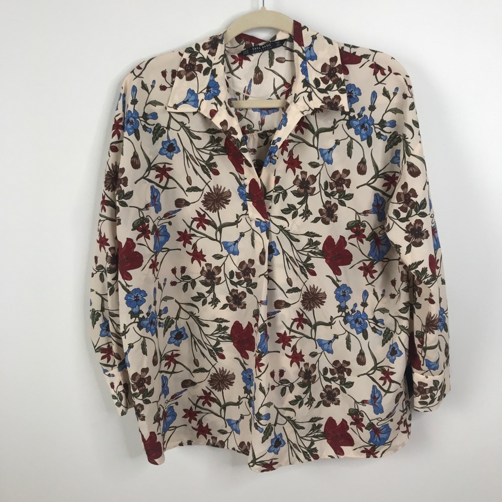 Zara Mulit Color Floral Blouse Long Sleeve Top XS